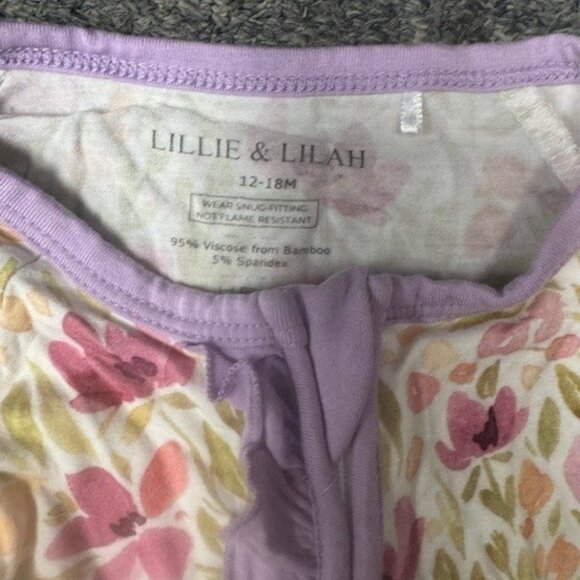 LILLIE & LILAH ONE PIECE ZIP UP PJS, SIZE 12/18 MTHS - Picture 3 of 3
